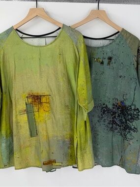 Bundle of 3 Potato Shorts Sleeve Artsy Lagenlook Multicolor Boxy Tops M/L